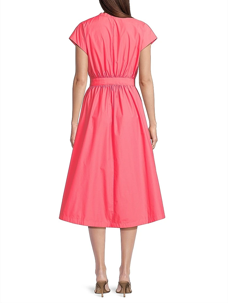 Techno Poplin Tie-Waist A-Line Midi-Dress