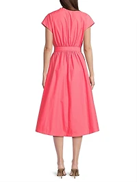 Techno Poplin Tie-Waist A-Line Midi-Dress