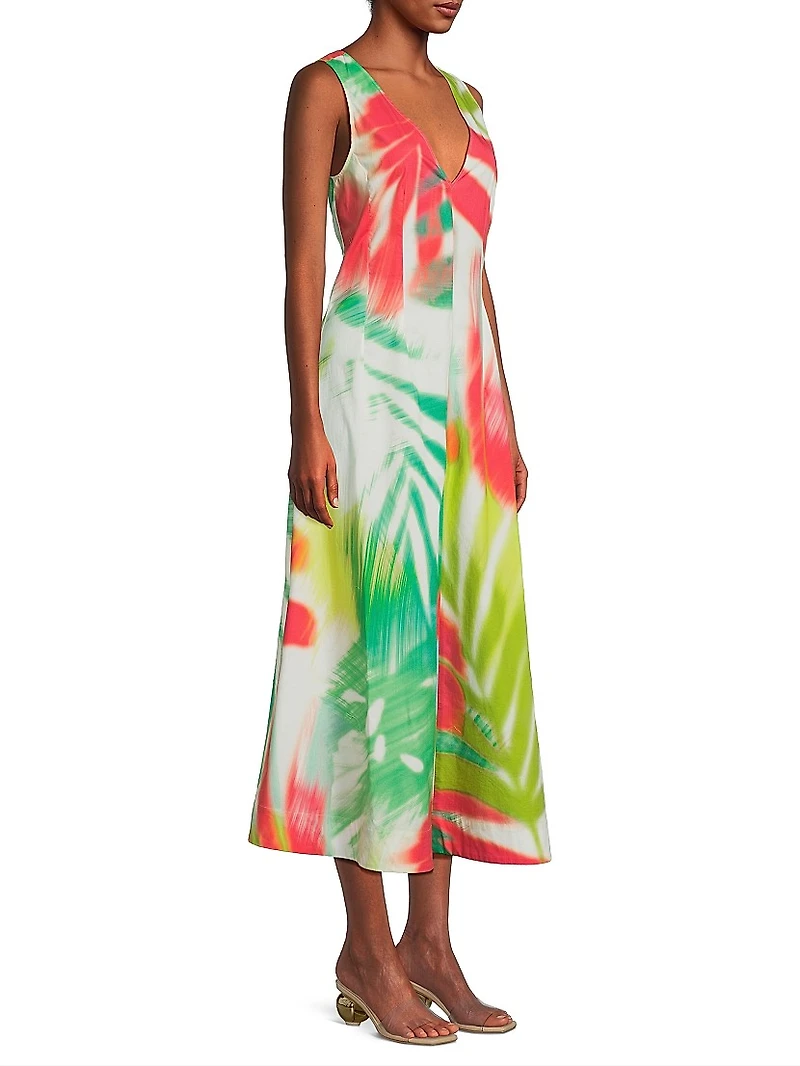 Usami Printed Plunging V-Neck Maxi Dress