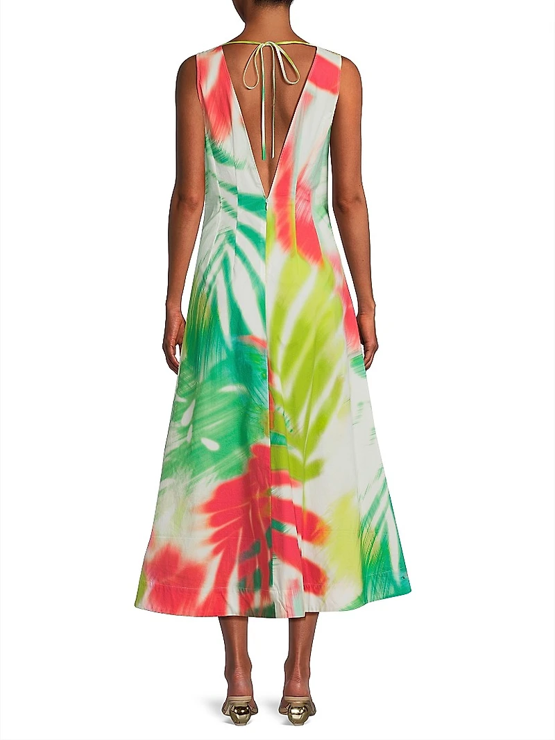 Usami Printed Plunging V-Neck Maxi Dress