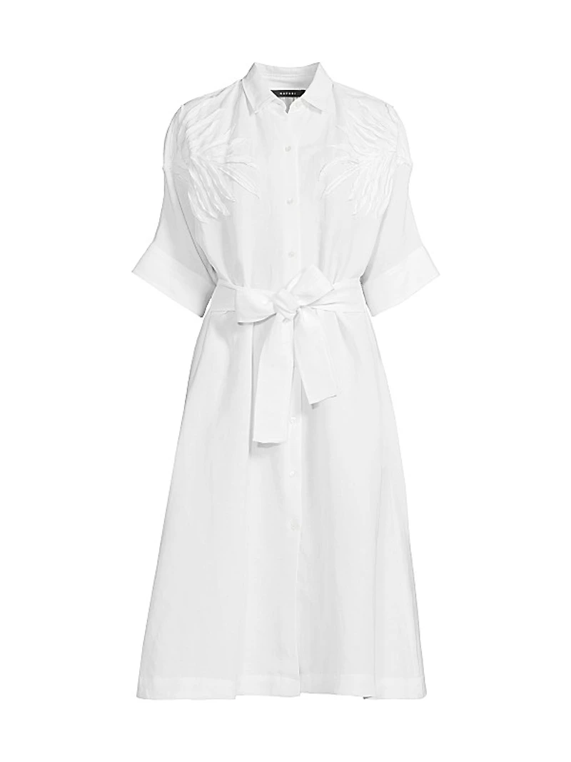 Linen-Blend Tie-Waist Midi-Dress