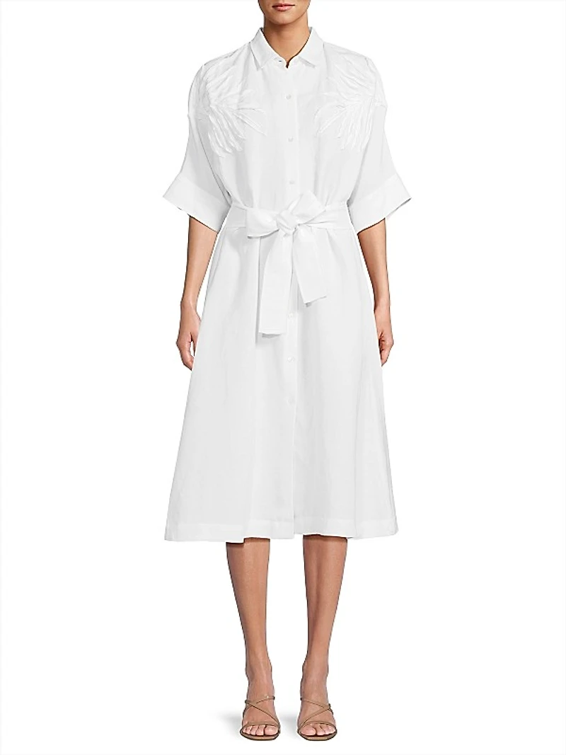 Linen-Blend Tie-Waist Midi-Dress