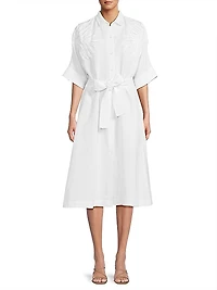 Linen-Blend Tie-Waist Midi-Dress