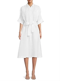 Linen-Blend Tie-Waist Midi-Dress