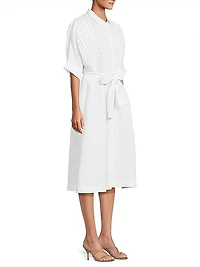 Linen-Blend Tie-Waist Midi-Dress