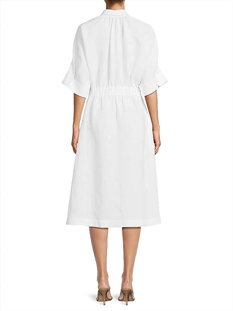 Linen-Blend Tie-Waist Midi-Dress