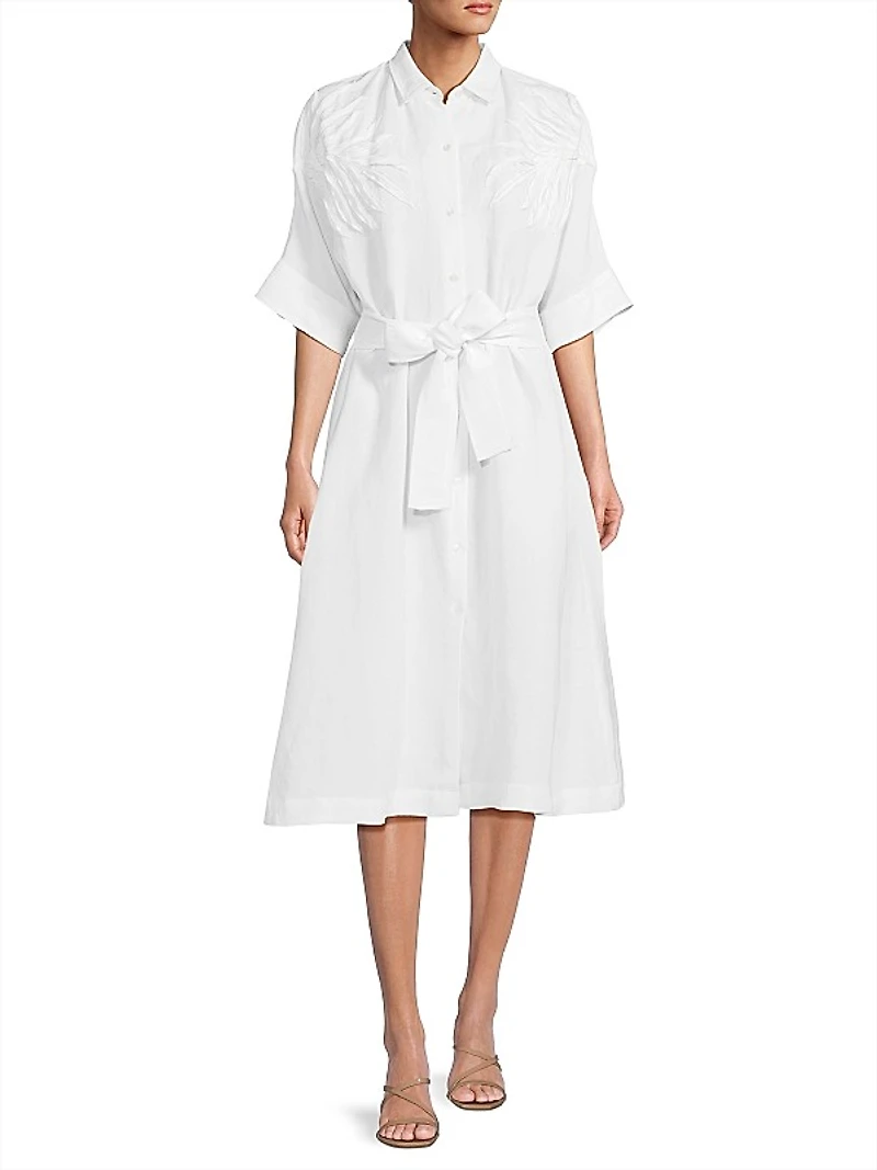 Linen-Blend Tie-Waist Midi-Dress