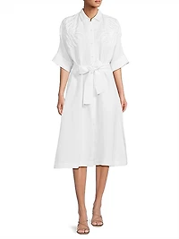 Linen-Blend Tie-Waist Midi-Dress