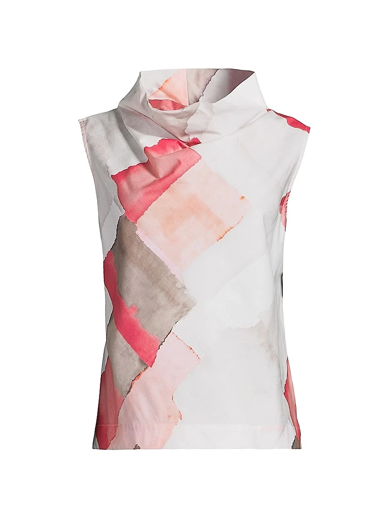 Printed Cototn Funnel Neck Top