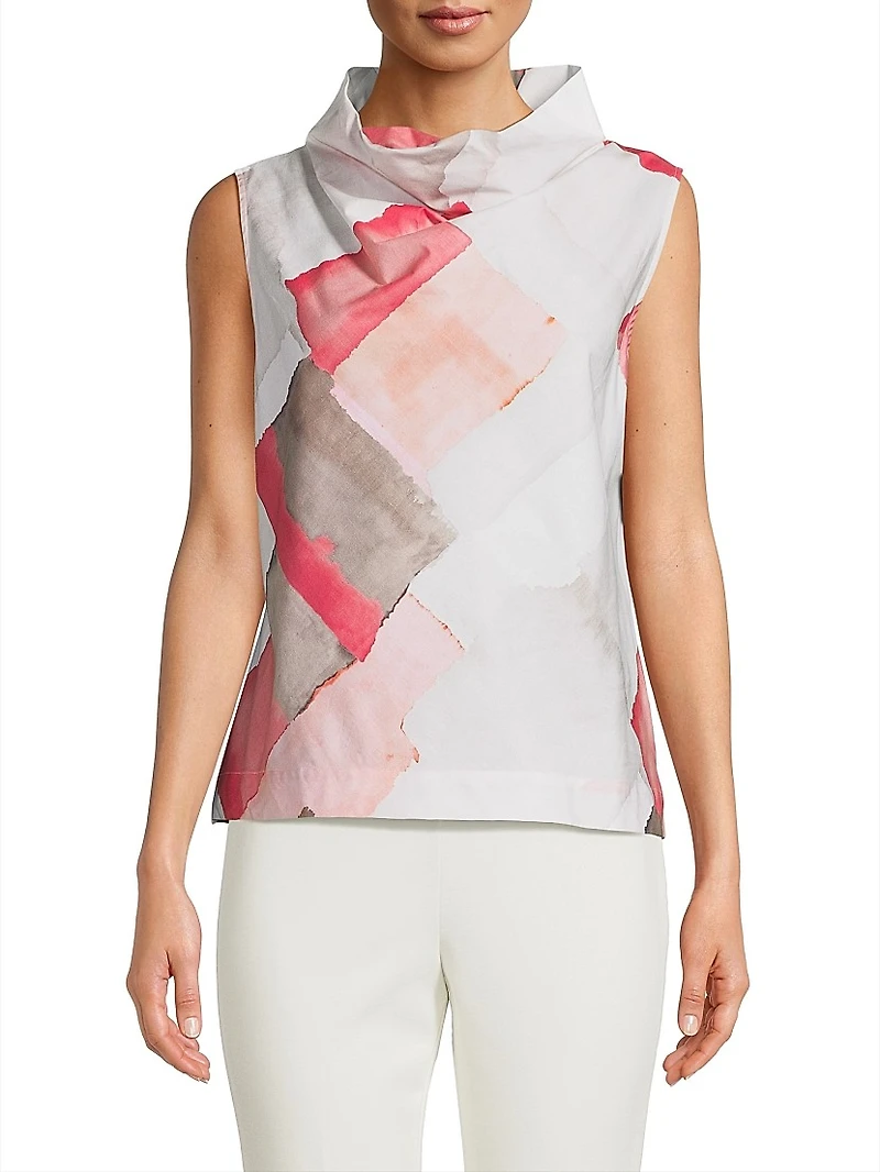 Printed Cototn Funnel Neck Top