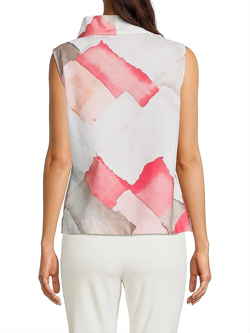 Printed Cototn Funnel Neck Top