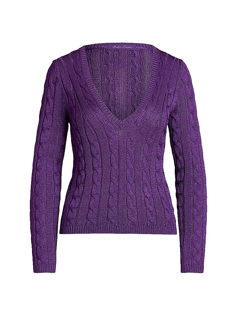 V-Neck Cable-Knit Silk Sweater