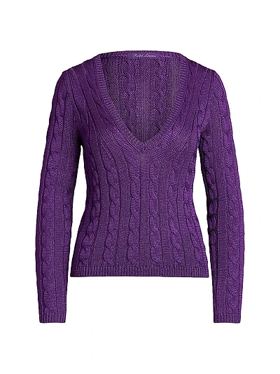 V-Neck Cable-Knit Silk Sweater