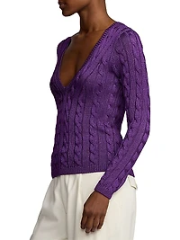 V-Neck Cable-Knit Silk Sweater