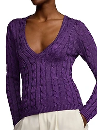 V-Neck Cable-Knit Silk Sweater
