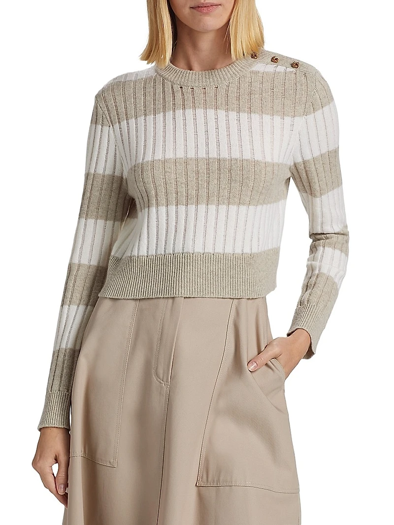 Alfeo Striped Wool-Cashmere Crop Sweater