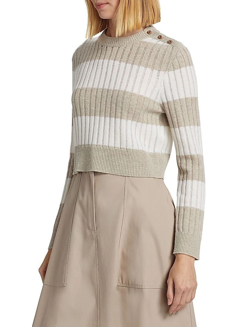 Alfeo Striped Wool-Cashmere Crop Sweater
