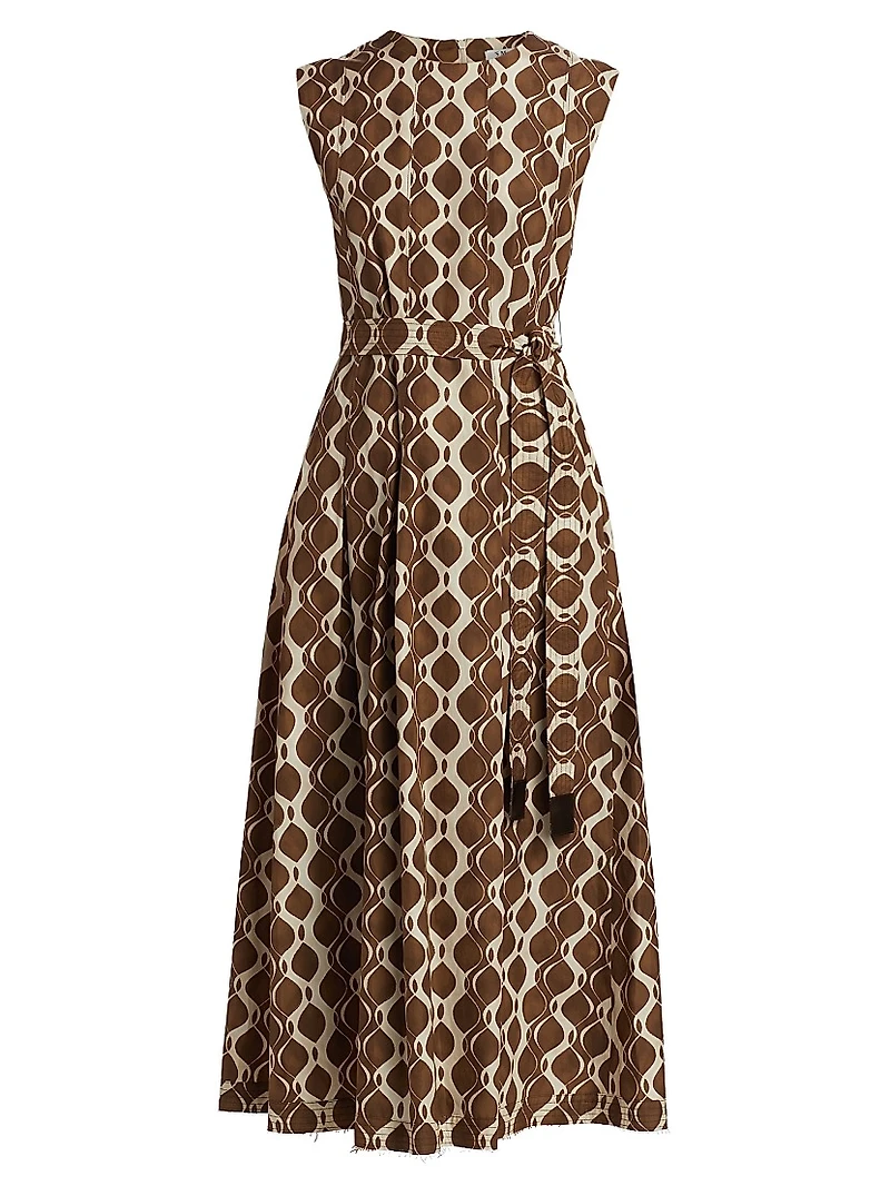 Amati Abstract Cotton Tie-Waist Midi-Dress