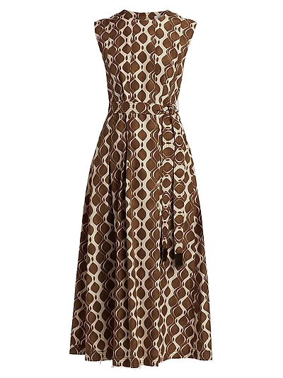 Amati Abstract Cotton Tie-Waist Midi-Dress