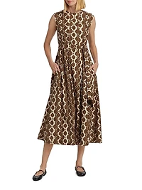 Amati Abstract Cotton Tie-Waist Midi-Dress