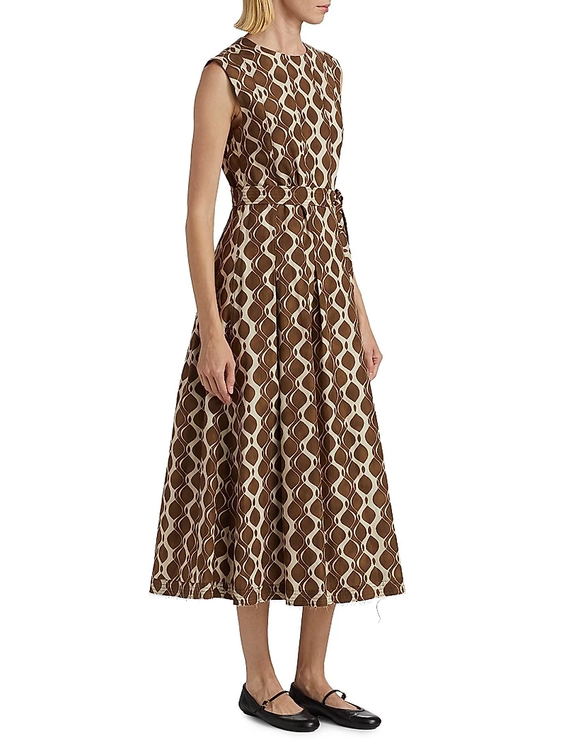 Amati Abstract Cotton Tie-Waist Midi-Dress