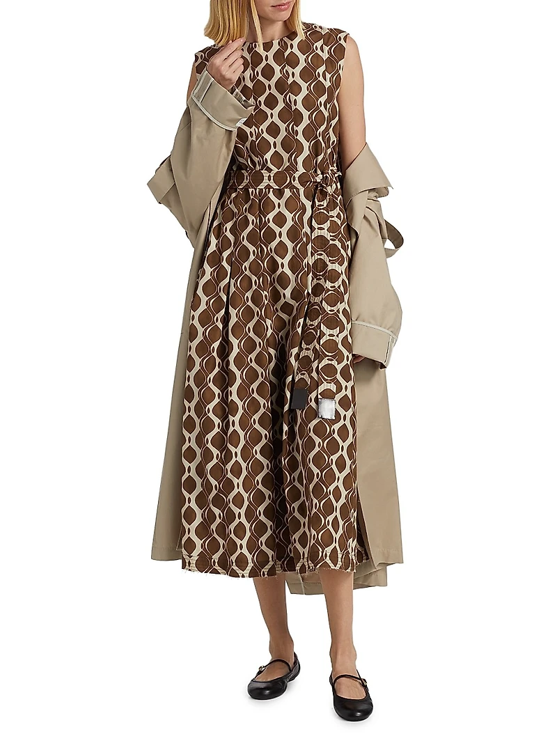 Amati Abstract Cotton Tie-Waist Midi-Dress