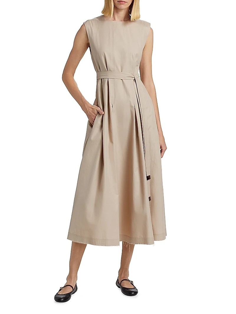 Amina Cotton Tie-Waist Midi Dress
