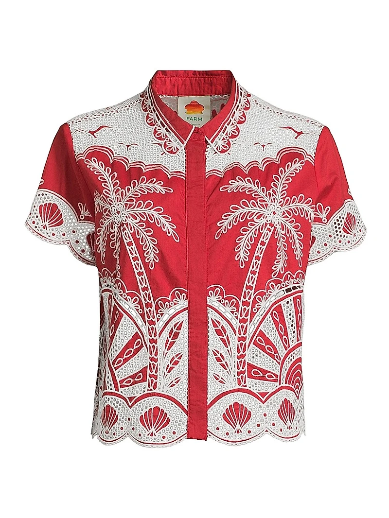 Palm Trees Crochet Short-Sleeve Shirt