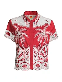 Palm Trees Crochet Short-Sleeve Shirt