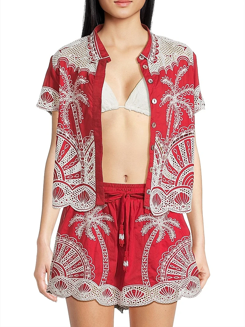 Palm Trees Crochet Short-Sleeve Shirt