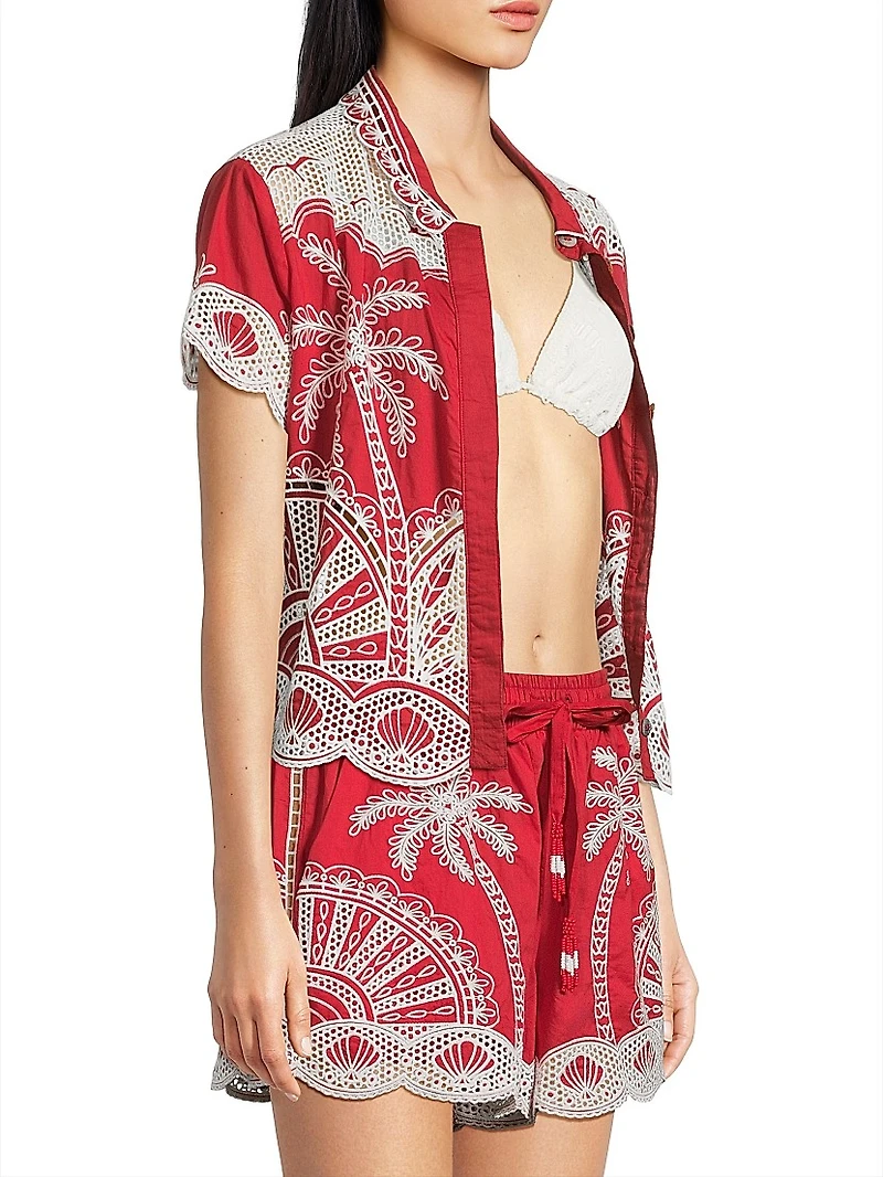 Palm Trees Crochet Short-Sleeve Shirt