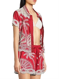 Palm Trees Crochet Short-Sleeve Shirt