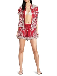 Palm Trees Crochet Short-Sleeve Shirt