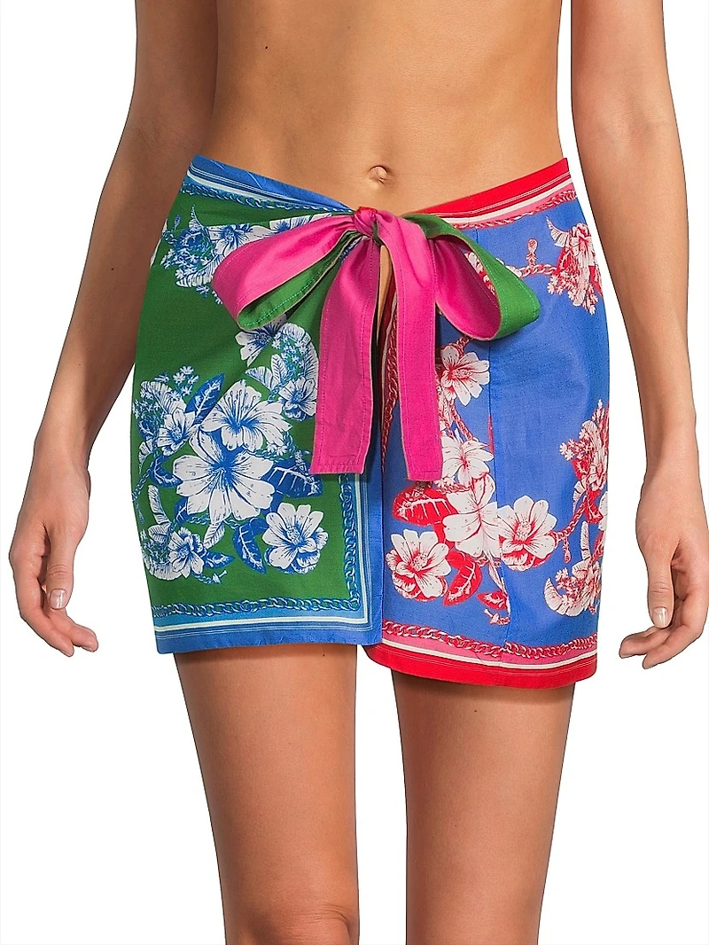 Floral Elegance Cotton Cover-Up Wrap Miniskirt