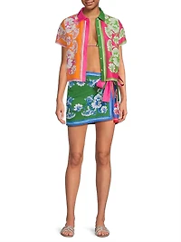Floral Elegance Cotton Cover-Up Wrap Miniskirt