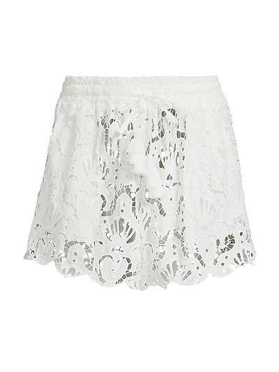 Seashell Eyelet Cotton Cover-Up Shorts