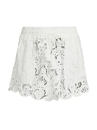 Seashell Eyelet Cotton Cover-Up Shorts