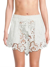 Seashell Eyelet Cotton Cover-Up Shorts