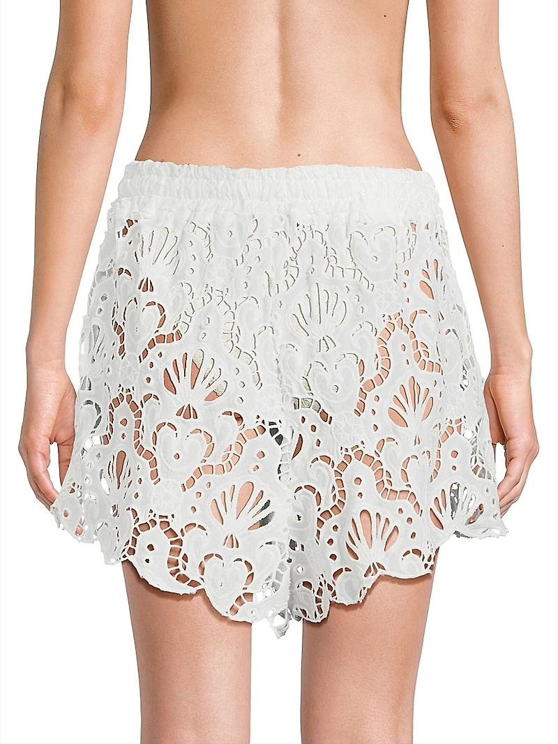 Seashell Eyelet Cotton Cover-Up Shorts