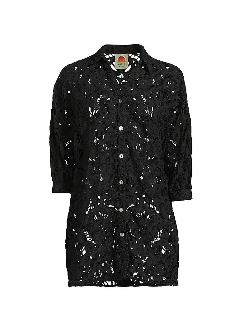 Seashell Guipure Cover-Up Longline Shirt