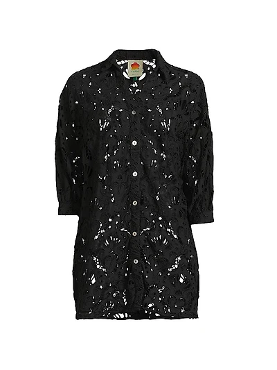 Seashell Guipure Cover-Up Longline Shirt
