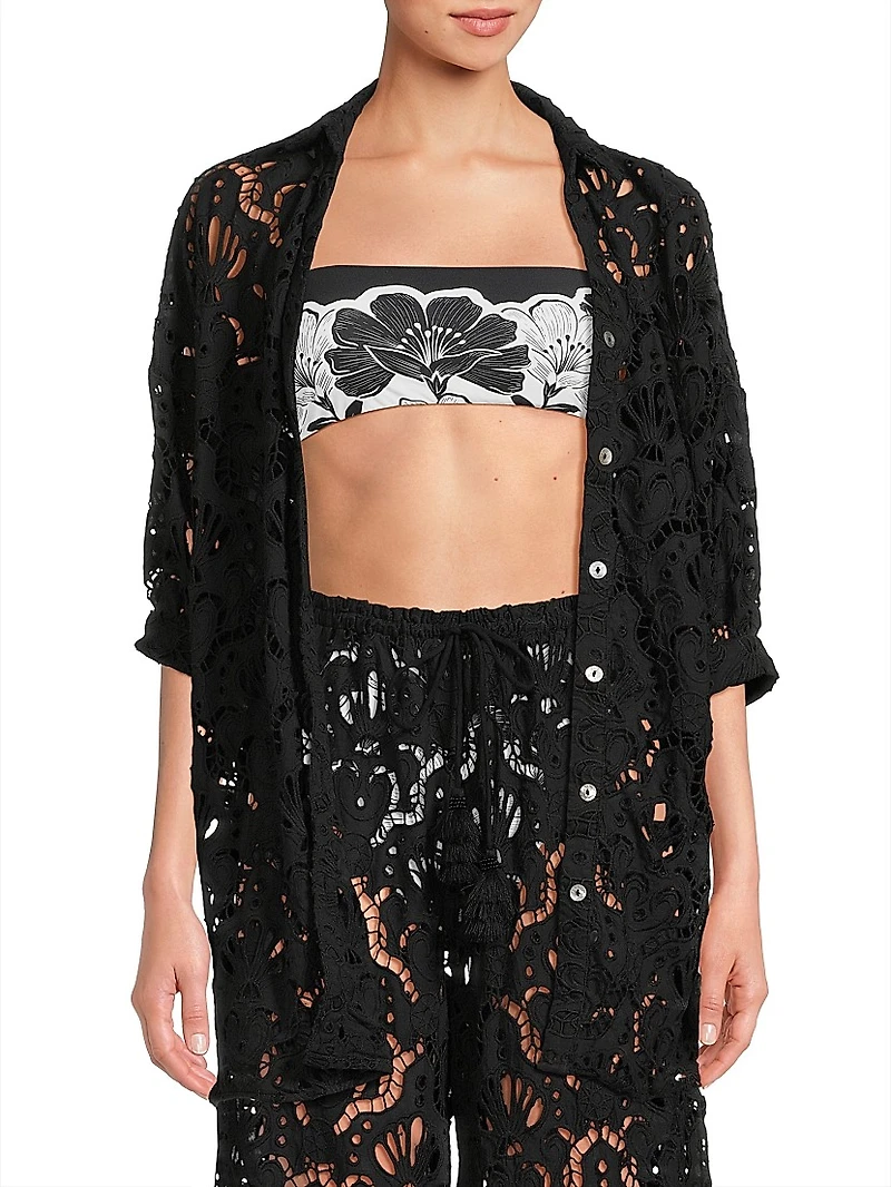 Seashell Guipure Cover-Up Longline Shirt