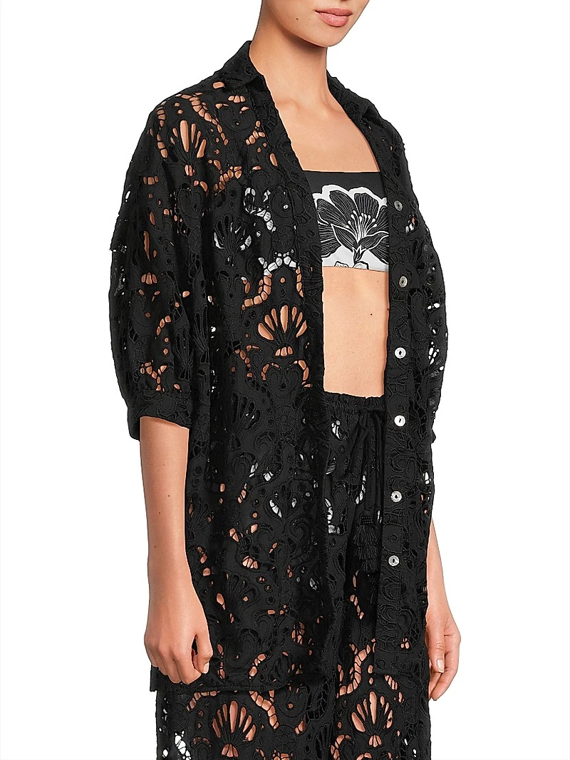 Seashell Guipure Cover-Up Longline Shirt