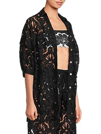 Seashell Guipure Cover-Up Longline Shirt