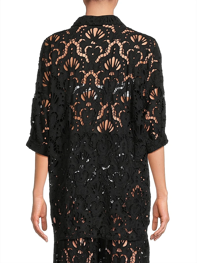 Seashell Guipure Cover-Up Longline Shirt