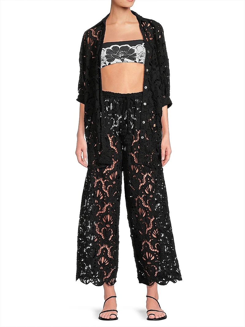 Seashell Guipure Cover-Up Longline Shirt