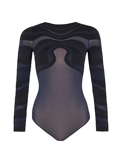 Seductive Swirls Sheer Long-Sleeved Bodysuit