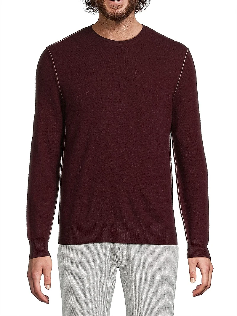 Contrast-Trimmed Cashmere Crewneck Sweater