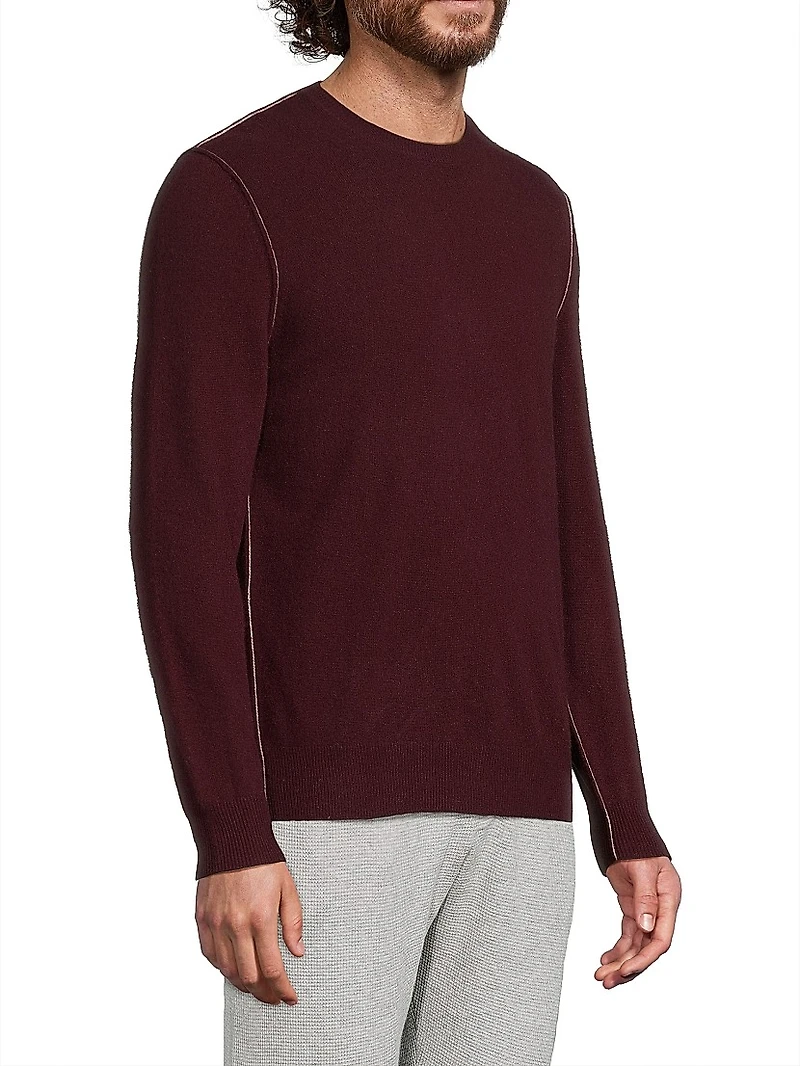 Contrast-Trimmed Cashmere Crewneck Sweater
