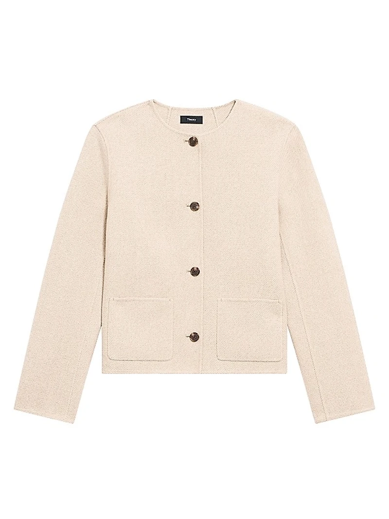 Twill Wool Button-Front Cardigan